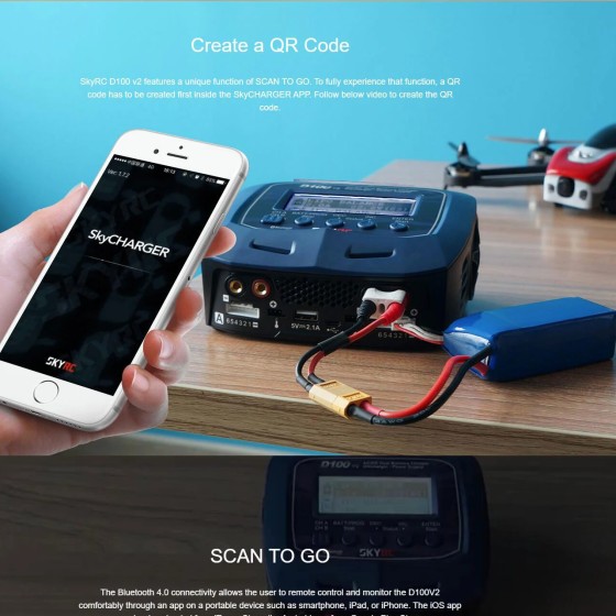 SKYRC D100V2 Dual 100W Power Supply Charger AC Battery Balance for 1S-6S RC Plastic for